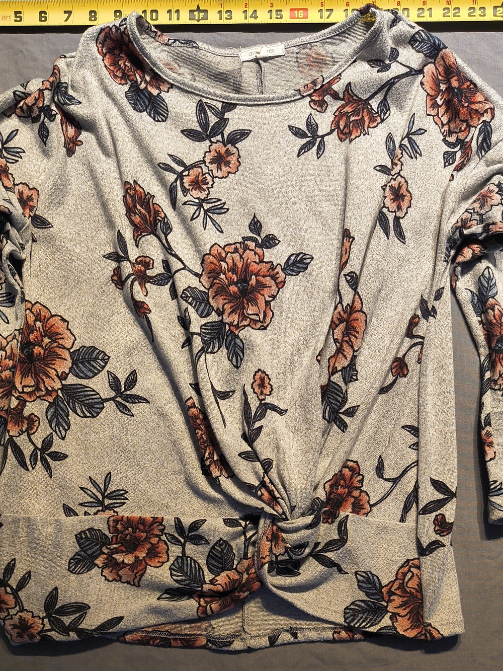 Ava James Heather Gray Floral Knit Top